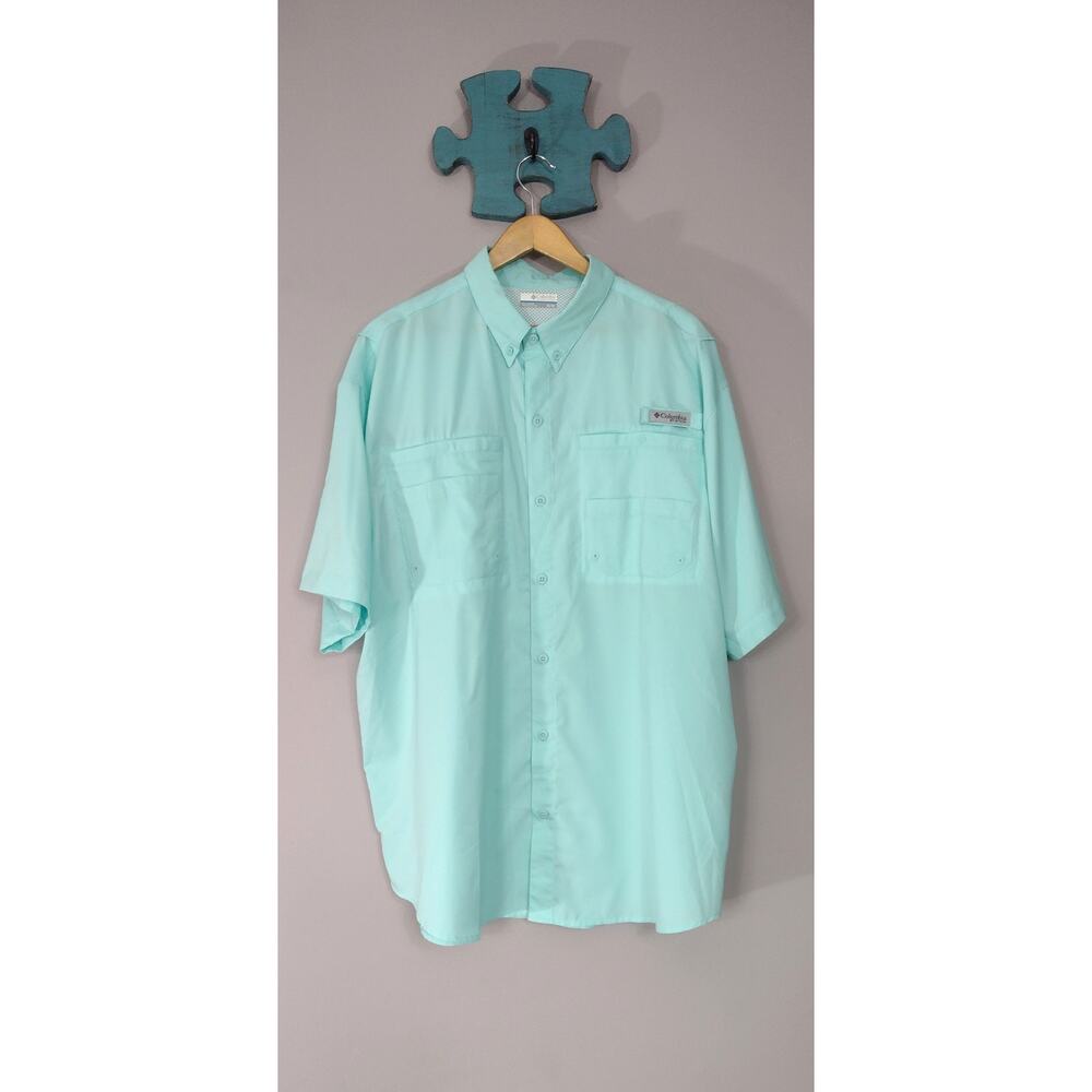 Columbia PFG Mens XL Vented Light Blue Short Sleeve Shirt Omnishade